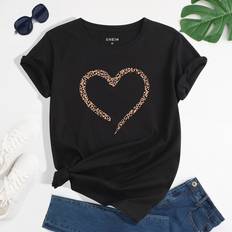 Leopard - Women T-shirts Shein Leopard & Heart Print Tee