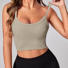 Bruna - Fitness & Gymträning Linnen Shein Ribbed Knit Crop Sports Cami Top