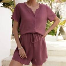Maternity Tops Maternity & Nursing Wear Shein Maternity Waffle Knit Lettuce Trim Tee Adjustable Waist Shorts