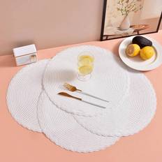 Polyester Place Mats Shein 4 Pcs Round Woven Placemat Place Mat White