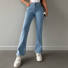 Shein Jeans Shein Solid Split Hem Jeans