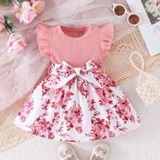 Party dresses Shein Baby Girl Floral Print Ruffle Trim Dress