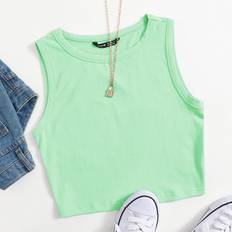Green Tank Tops Shein Solid Crop Tank Top
