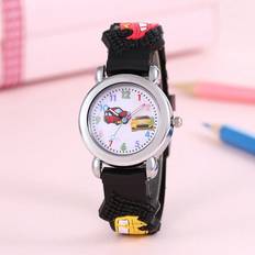 Shein 1pc Kids Black Plastic Cute Car Pattern Round Watch, For Daily Life