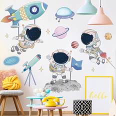 Shein 2sheets Kids Astronaut Print Wall Sticker