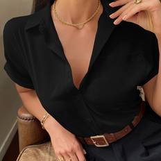 Adult - Polyester Shirts Shein Fruit Cherry Printed Blouse With Pocket - For Work Leisure Commute