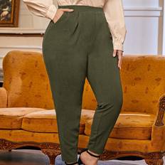 Shein Pants Shein Plus Fold Pleated Slant Pocket Trousers