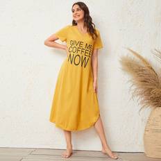 Shein Women Nightgowns Shein Slogan Graphic Curved Hem Sleepdress