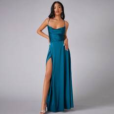 Shein Turkosa Klänningar Shein Crisscross Backless Wrap Prom Bridesmaid Dress