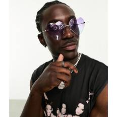 Rimless Heart Sunglasses - Lilac Lens - Gold