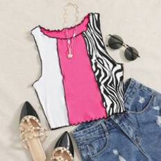 Zebra Clothing Shein Zebra Stripe Colourblock Lettuce Trim Tank Top