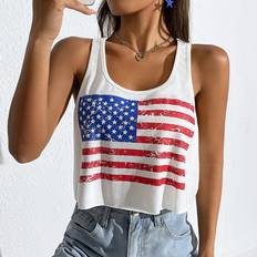 Short Tank Tops Shein Summer Outfit Flag Print Tank Top - USA