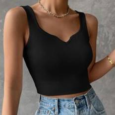 Viskos Linnen Shein Notched Detail Crop Tank Knit Top