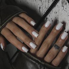 White False Nails Shein Long Square Solid Color Press On Nails - Pure White