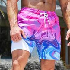 Multicoloured Swimming Trunks Shein Men Allover Print Drawstring Waist Swim Trunks