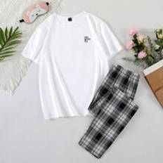 Shein Men Plaid Print PJ Set - Pajama