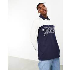 Oversize Polo Shirts Tommy Jeans Cotton-Jersey Colorblock Rugby Shirt Blue