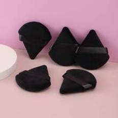 Shein 5pcs Black Triangle Shaped Powder Puff Set For Loose Powder, With Crystal Velvet Short Hair, Soft And Adhensive