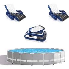 Freestanding Pools Intex Prism Frame 20ft x 52in Above Ground Pool, Lounger Float 2 Pack & Cooler, Grey