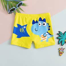 Gula Badbyxor Barnkläder Shein Toddler Boys Cartoon Dinosaur Swim Shorts