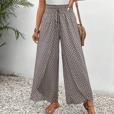 Shein Byxor & Shorts Shein Allover Print Knot Waist Tulip Hem Wide Leg Trousers