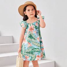 Children's Clothing Shein Toddler Girls Tropical Print Ruffle Trim Dress