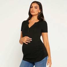 Shein Maternity Half Button Placket Ruched Side Tee