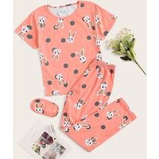 Orange Sovplagg Shein Rabbit Print Polka Dot PJ Set With Eye Cover