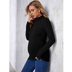 Shein Maternity Mock Neck Ribbed Knit Slim Fit Tee With Long Sleeve