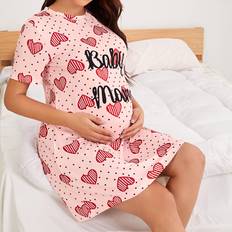 Graviditet & Amning Shein Maternity Heart And Letter Graphic Nightdress For Mother