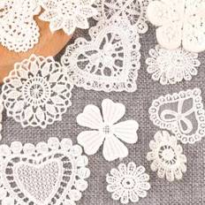 Shein 20pcs White Lace Butterfly, Heart And Embroidery Flower Patch Without Adhesive For Diy Accessories, Clothing, Bags And Other Materials
