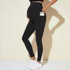 Maternity Phone Pocket Top-stitching Wideband Waist Leggings