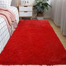 Carpets & Rugs Shein Solid Fuzzy Rug Room Decor Red
