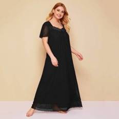 Shein Women Nightgowns Shein Plus Embroidered Mesh Trim Tie Front Night Dress