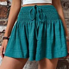 Shein Turkosa Byxor & Shorts Shein Solid Drawstring Waist Wide Leg Shorts
