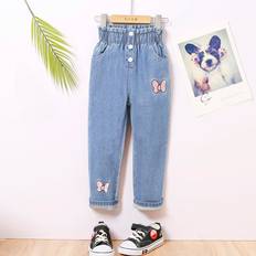 Straights Trousers Children's Clothing Shein Toddler Girls Bow Embroidery Straight Leg Jeans