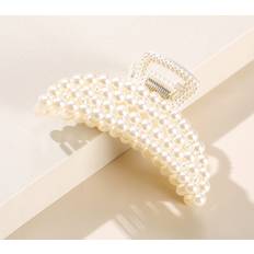Beige Hair Clips Shein Faux Pearl Decor Hair Claw Clips