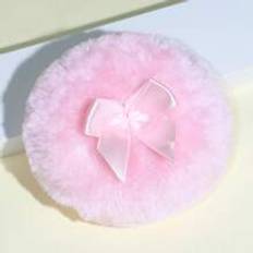 Shein 1pc Long Hair Loose Powder Puff-Pink Velvet Puff Soft Face Makeup Blender, Portable Soft Sponge Volume Puff, Round Velvet Puff with Ribbon Handle, Sui