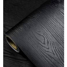 Black Wallpaper Wood Peel and Stick Wallpaper Black Wood Self-Adhesive & Removable Wallpaper for Countertop Furniture Kitchen Wall, Realistic Wood