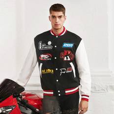 Multifärgade - Tyg Ytterkläder Shein Men Letter Graphic Striped Trim Colorblock Varsity Jacket Without Tee