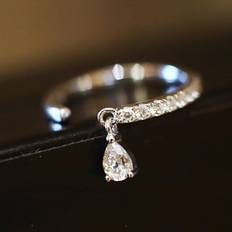 Smycken Shein 1pc Silver Cubic Zirconia Water-drop Decor Cuff Ring