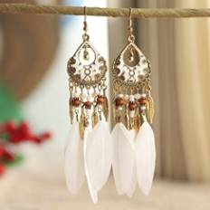 Cheap Earrings Shein Boho Bead & Feather Tassel Drop Earrings For Women For Daily Decoration