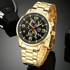 Shein 1pc Men Gold Business Round Watch, For Daily Decoration