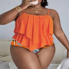 Dam - Stretch Tankinis Shein Plus Tropical Print Tankini Set Two Layered Flowy Swim Cami Top & High Waisted Bottom Piece Separate Bathing Suit