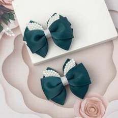 Shein 2pcs Toddler Girls Faux Pearl Bow Hair Clip