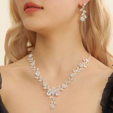 Metall Smyckesset Shein 3pcs/set Valentine's Day Luxury Cubic Zirconia Plum Blossom Design Earrings & Necklace Set For Women's Gorgeous Date Gift