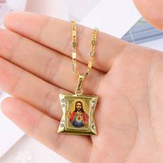 Shein 1pc Men's Square Jesus Pendant Necklace