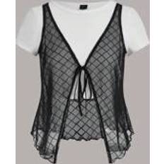 Shein In Tie Front Mesh Tee