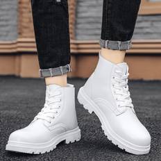 Shein Men Lace-up Front Boots, Minimalist White Combat Boots