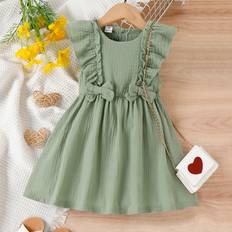 Green Dresses Shein Young Girl Ruffle Trim Bow Front Dress
